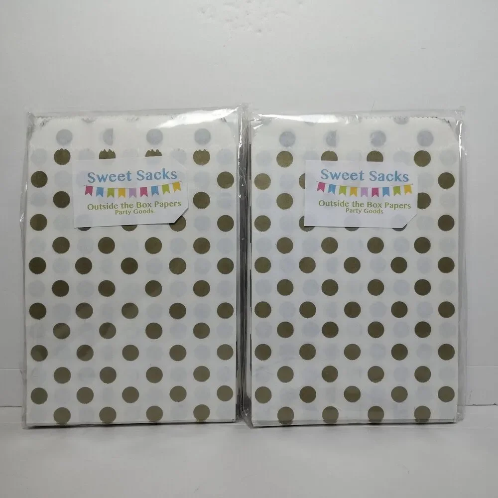 White Gold Paper Goodie Bags Party Supplies Assorted Patterns 2- 48 Count Packs